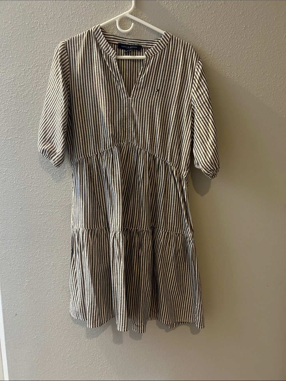 Tommy Hilfiger Girls' Navy and White Striped Tiered Dress